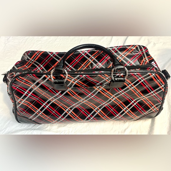 Vera Bradley Stylish Black & Red Plaid Travel Duffel Carry-On Frill Bag - Picture 11 of 15